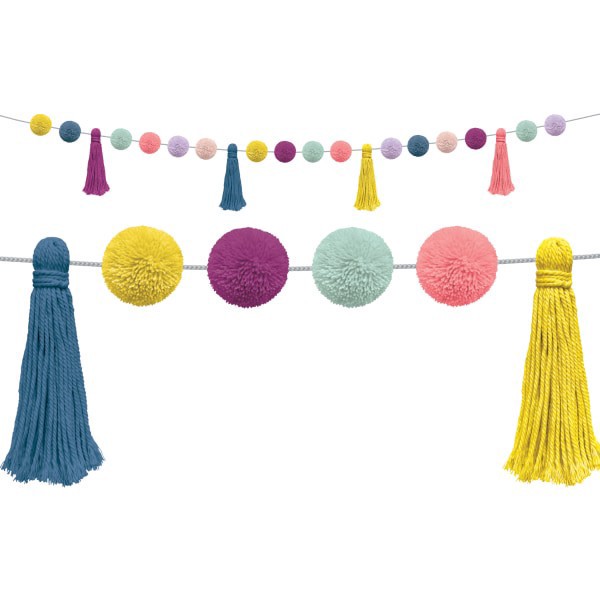slide 2 of 2, Teacher Created Resources Oh Happy Day Pom-Poms And Tassels Garland, 5"" X 60"", Multicolor, 1 ct