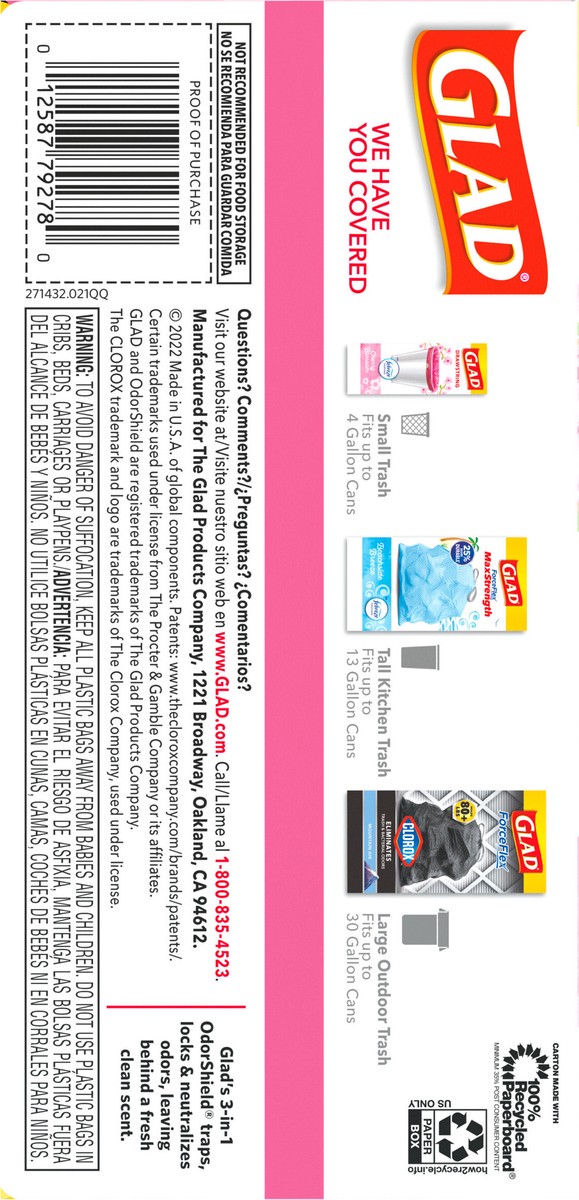 slide 2 of 9, Glad ForceFlexPlus Tall Kitchen Drawstring Febreze Cherry Blossom Trash Bags, 34 ct