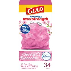 Glad ForceFlexPlus Tall Kitchen Drawstring Febreze Cherry Blossom Trash Bags