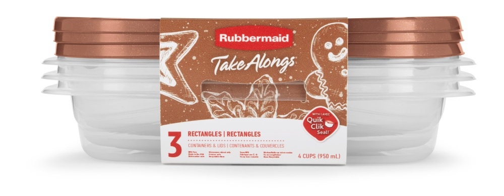 slide 1 of 1, Rubbermaid Take Alongs Rectangular Food Storage Containers 3 Pack - Clear/Brown, 3 ct