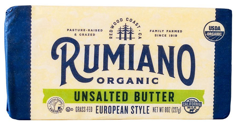 slide 1 of 1, Rumiano Organic Grass-Fed European Style Unsalted Butter, 8 oz