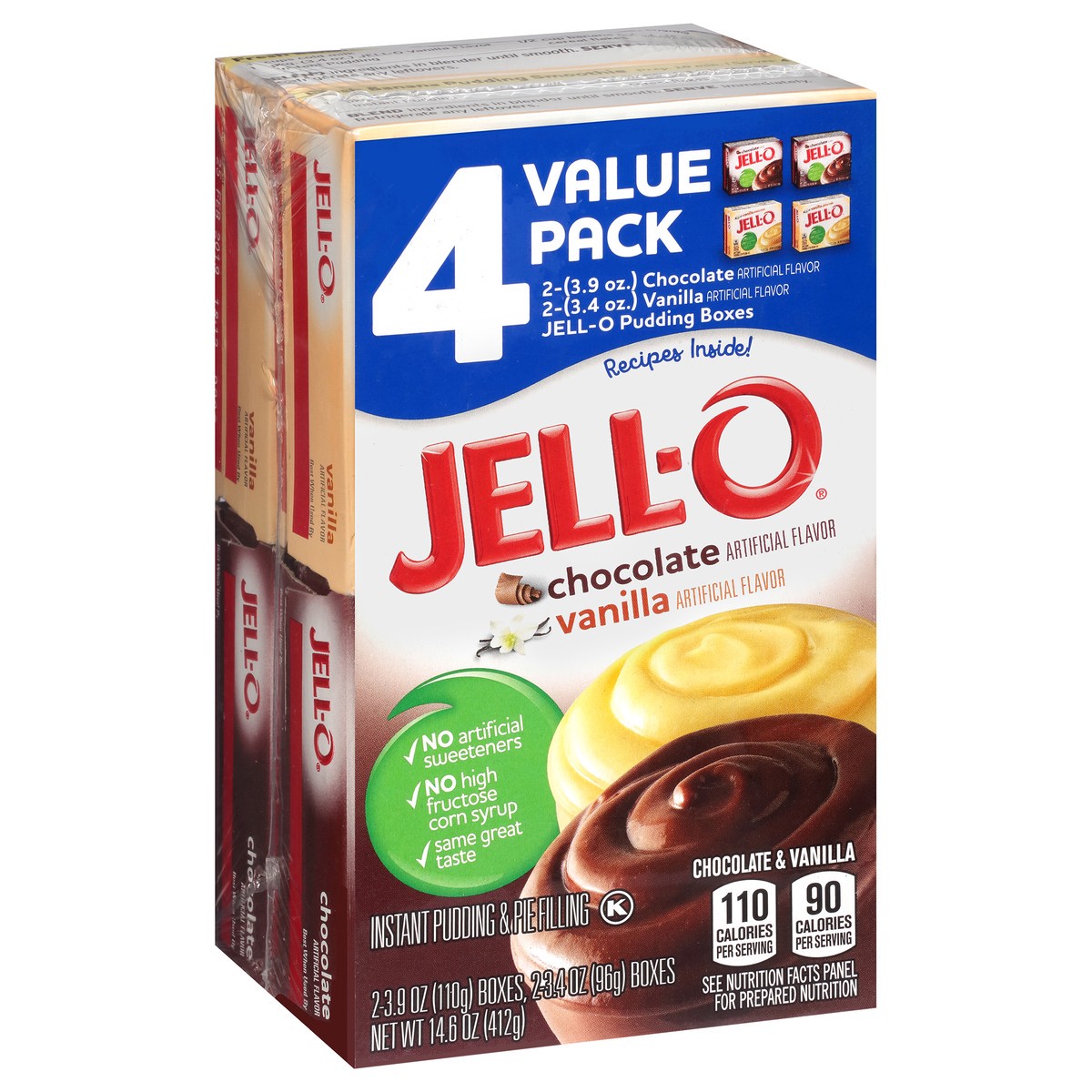 slide 11 of 12, Jell-O Chocolate & Vanilla Instant Pudding & Pie Filling Mix Value Pack, 4 ct Box, 4 ct