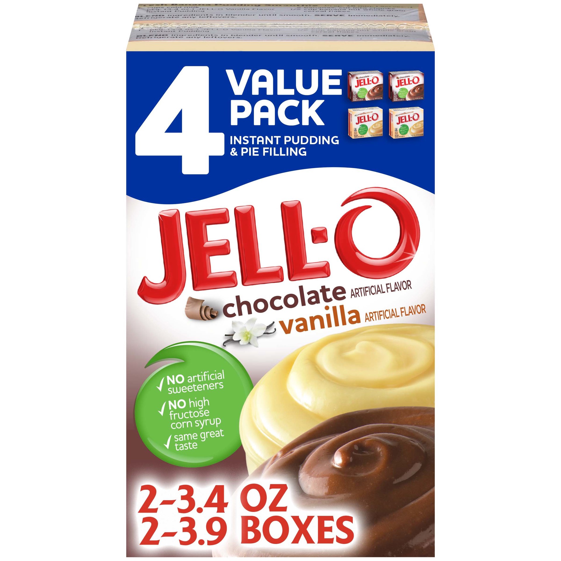 slide 1 of 12, Jell-O Chocolate & Vanilla Instant Pudding & Pie Filling Mix Value Pack, 4 ct Box, 4 ct