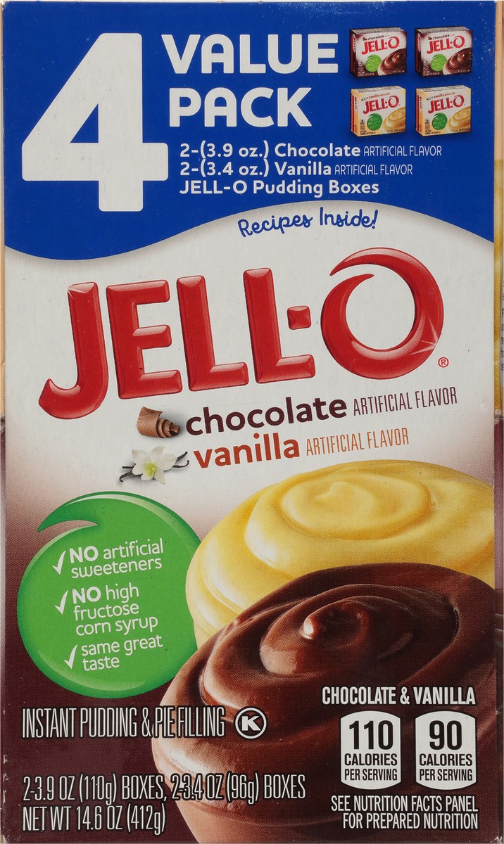 slide 4 of 12, Jell-O Chocolate & Vanilla Instant Pudding & Pie Filling Mix Value Pack, 4 ct Box, 4 ct