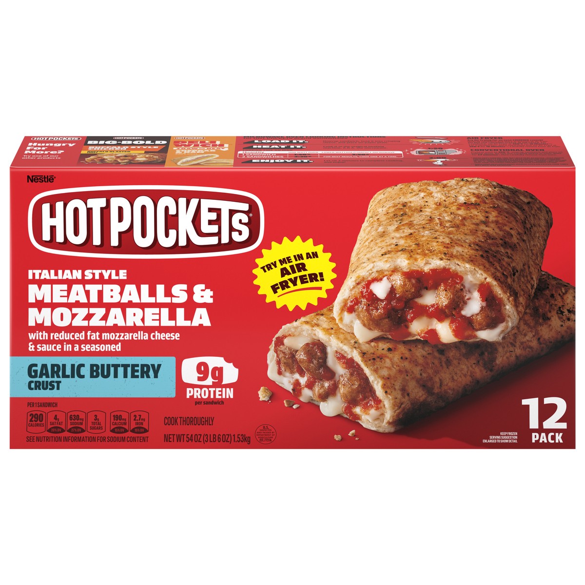 slide 11 of 15, Hot Pockets Italian Style, Meatballs and Mozzarella, Frozen Snack, 12 Pack, 12 ct