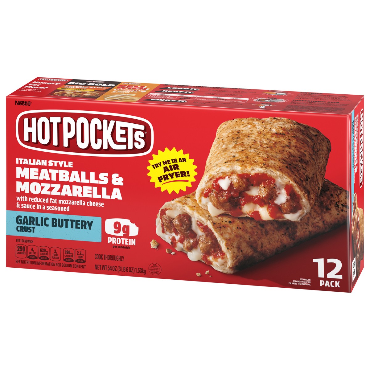 slide 14 of 15, Hot Pockets Italian Style, Meatballs and Mozzarella, Frozen Snack, 12 Pack, 12 ct