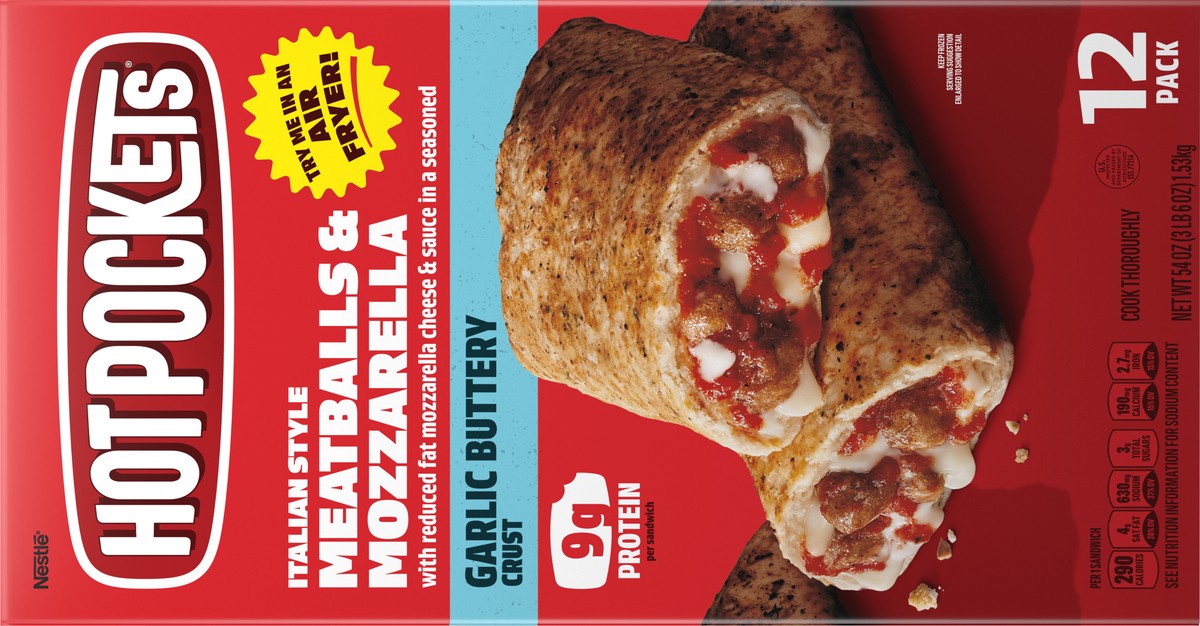 slide 6 of 15, Hot Pockets Italian Style, Meatballs and Mozzarella, Frozen Snack, 12 Pack, 12 ct