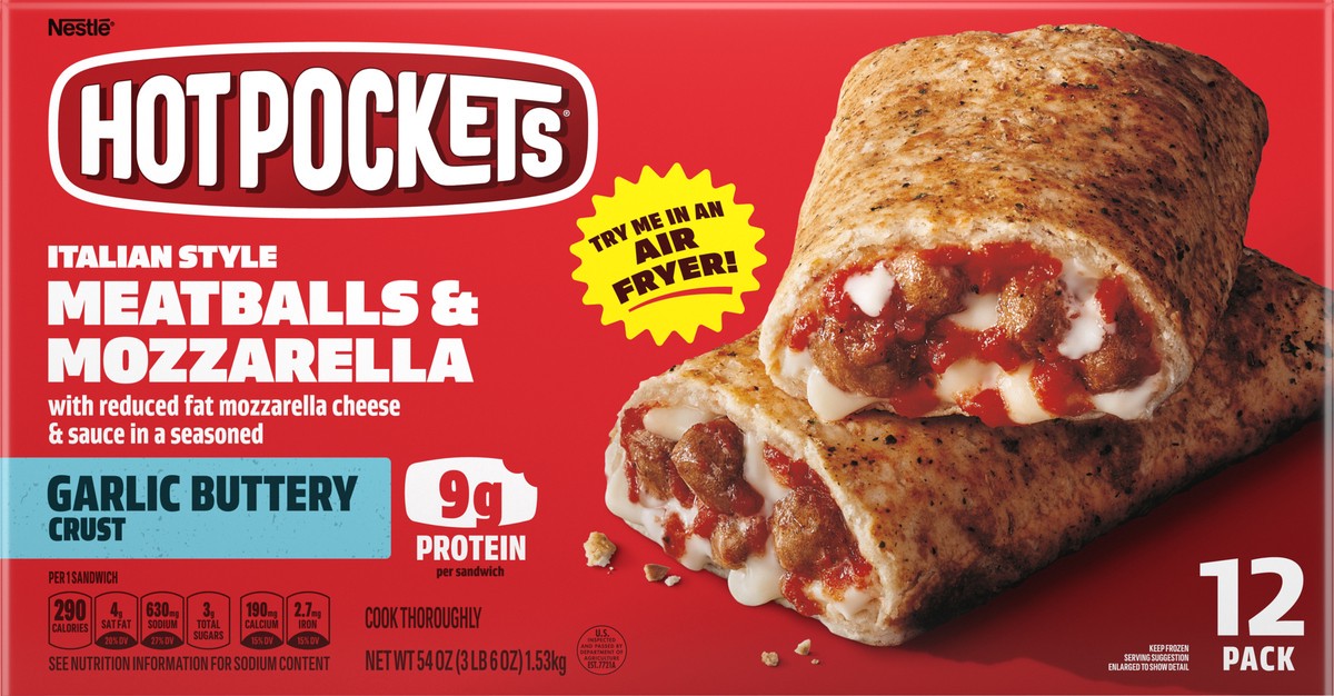 slide 7 of 15, Hot Pockets Italian Style, Meatballs and Mozzarella, Frozen Snack, 12 Pack, 12 ct