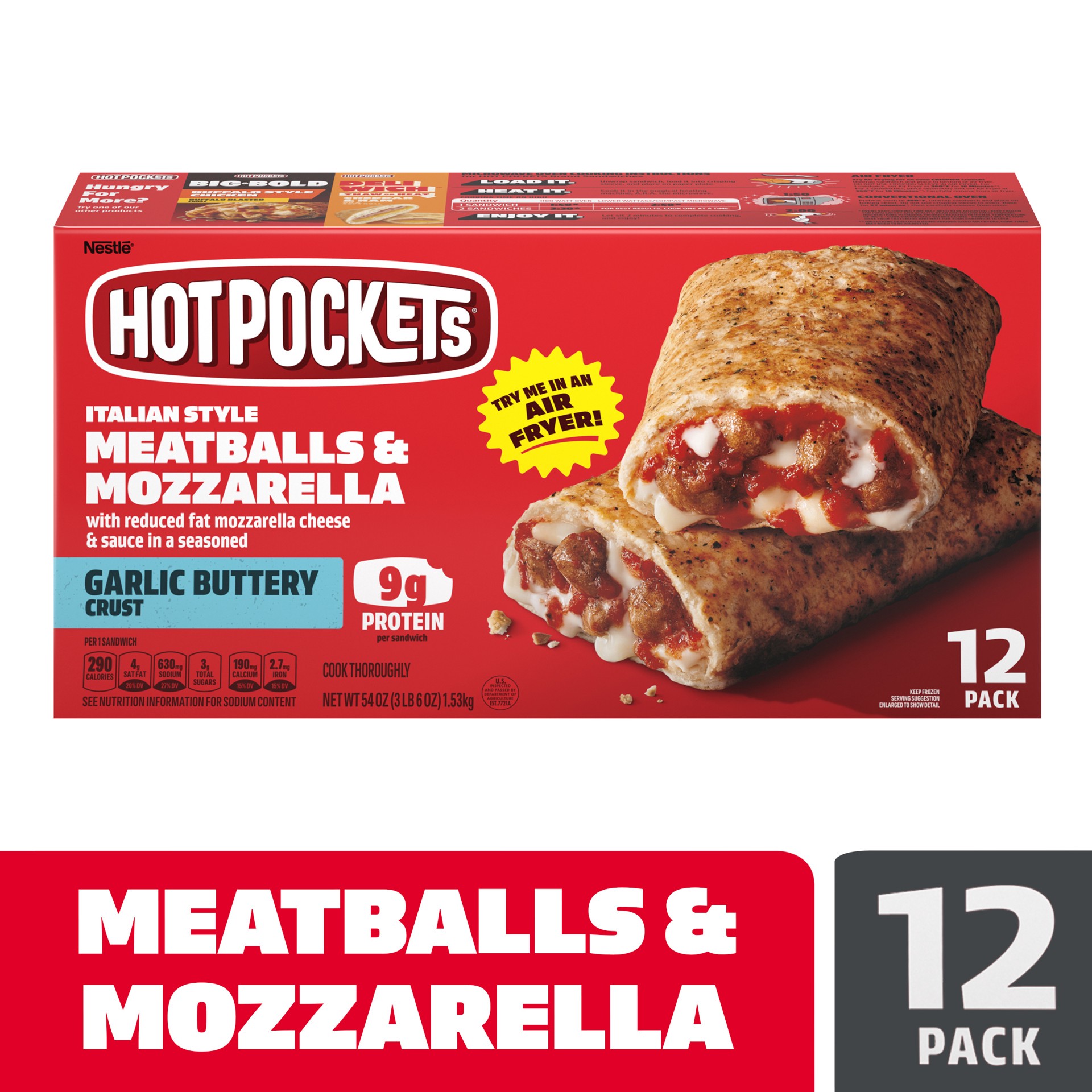 slide 1 of 8, Hot Pockets Meatballs and Mozzarella with Garlic Buttery Seasoned Crust Sandwiches Value Pack, 