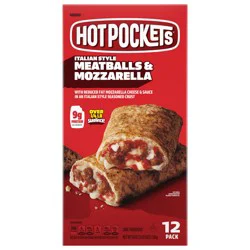 Hot Pockets Italian Style, Meatballs and Mozzarella, Frozen Snack, 12 Pack