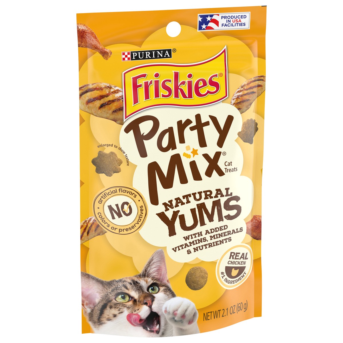 slide 16 of 16, Friskies Purina Friskies Natural Cat Treats, Party Mix Natural Yums With Real Chicken & Vitamins, Minerals & Nutrients, 2.1 oz