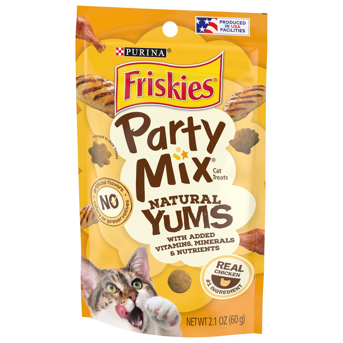 slide 6 of 16, Friskies Purina Friskies Natural Cat Treats, Party Mix Natural Yums With Real Chicken & Vitamins, Minerals & Nutrients, 2.1 oz