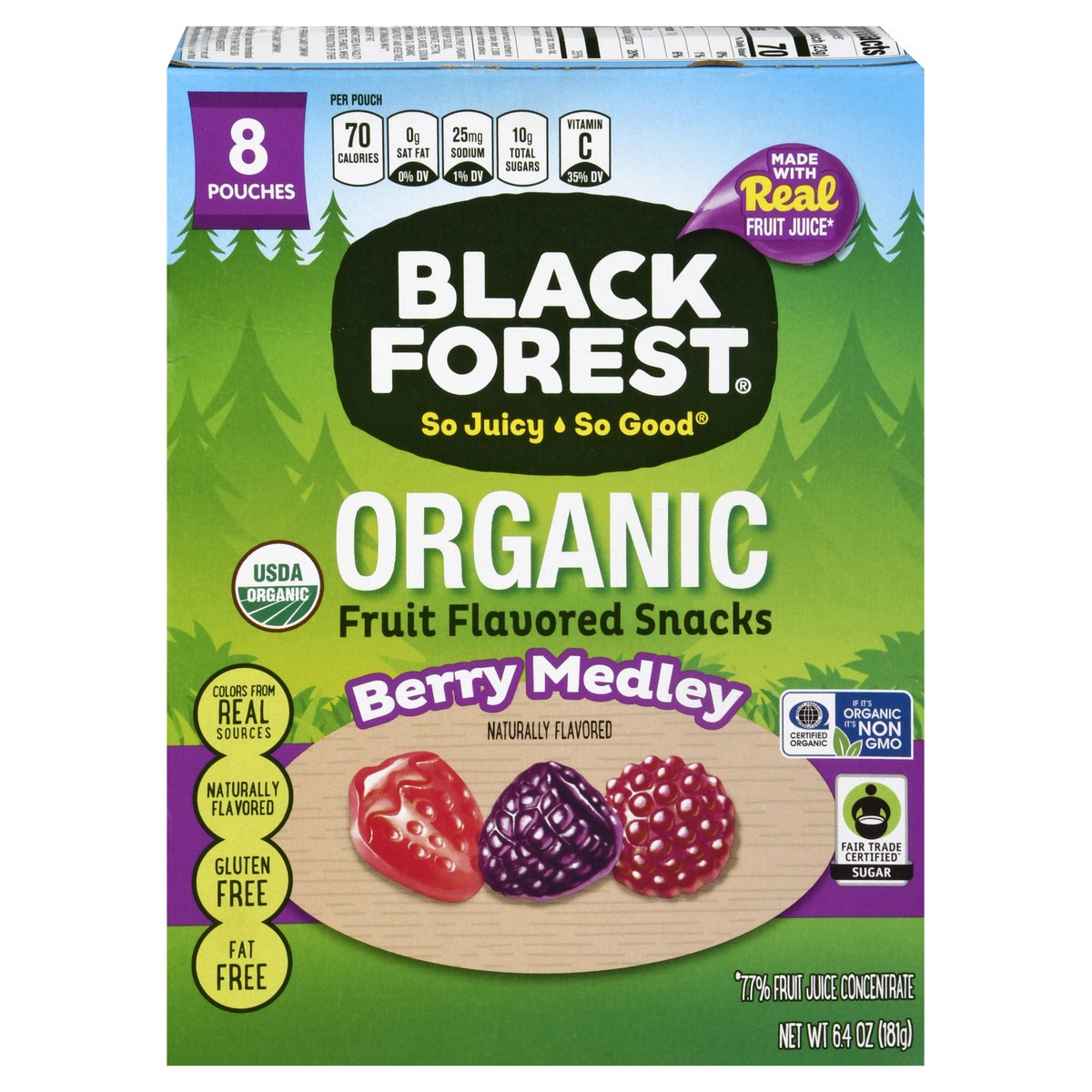 slide 1 of 9, Black Forest Organic Berry Medley Snacks 8 ea, 8 ct; 6.4 oz