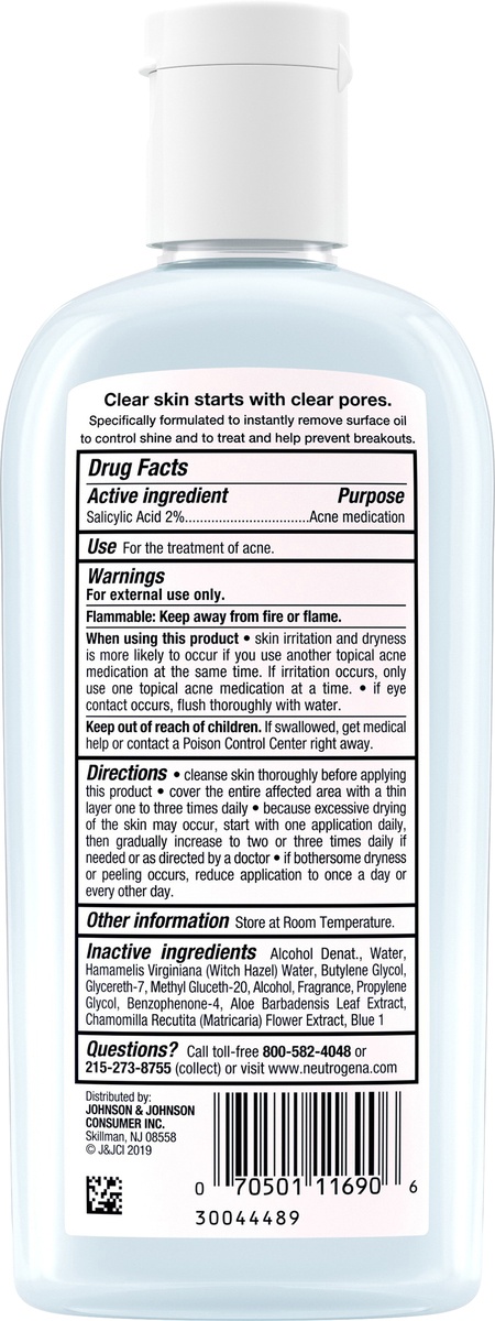 slide 7 of 8, Neutrogena Clear Pore Oil-Eliminating Facial Astringent with 2% Salicylic Acid Acne Medication and Witch Hazel, Pore Clearing Treatment for Acne-Prone Skin, Helps Control Shine, 8 fl oz