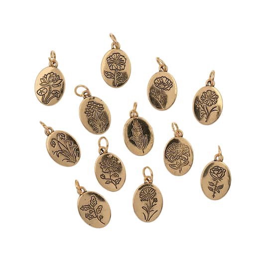 slide 1 of 3, Crystal Lane Diy Gold Birth Flower Charms, 12ct., 12 ct