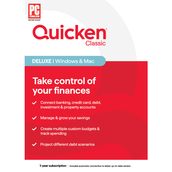slide 1 of 5, Quicken Classic Deluxe, 1-Year Subscription, Windows/Mac, Product Key, 1 ct
