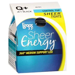 L'eggs Tights, Sheer, 360 Degree Medium Support Leg, Control Top, Q+, Jet Black