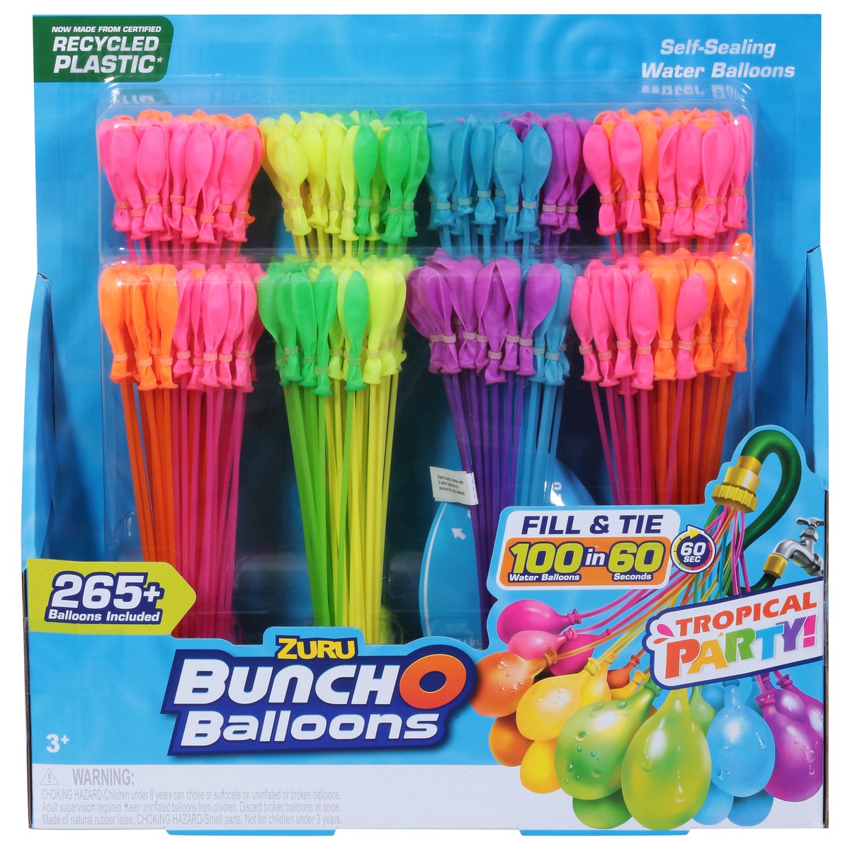 slide 1 of 1, Bunch O Balloons Tropical Party 265+ Rapid-Filling Self-Sealing Water Balloons by ZURU, 8 ct