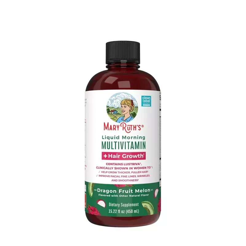 slide 1 of 9, Mary Ruth's Liquid Morning Multivitamin + Hair Growth Dragon Fruit Melon, 15.22 fl oz, 15.22 fl oz