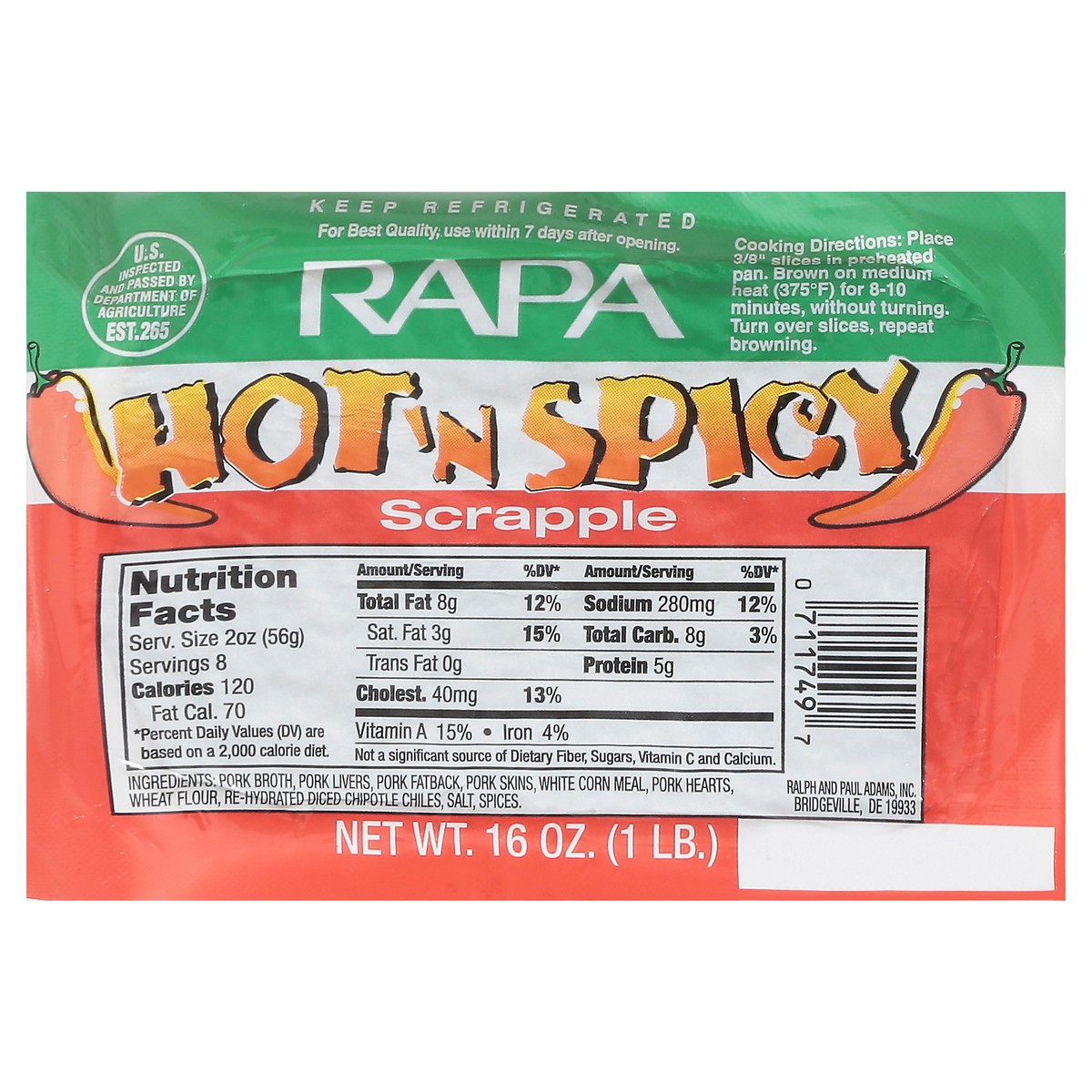 slide 1 of 13, RAPA Hot'n Spicy Scrapple 16 oz, 16 oz