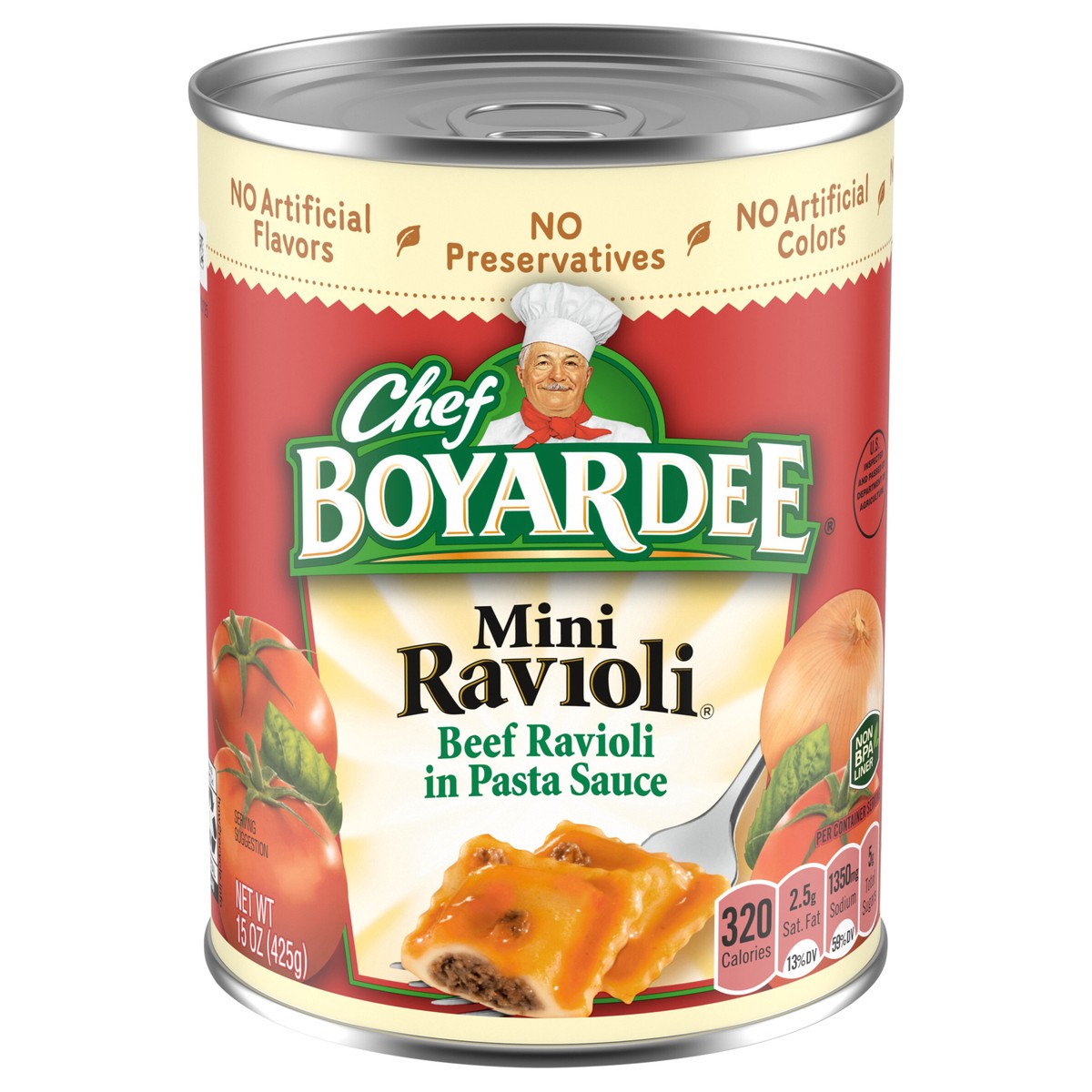 slide 1 of 5, Chef Boyardee Mini Ravioli, Beef Ravioli in Pasta Sauce, Ready-to-Eat Meal, 15 oz. Can, 15 oz