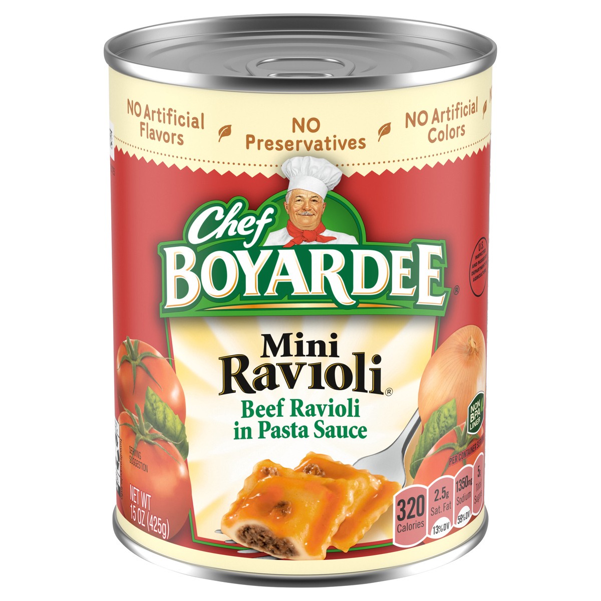 slide 1 of 5, Chef Boyardee Mini Ravioli, Beef Ravioli in Pasta Sauce, Ready-to-Eat Meal, 15 oz. Can, 15 oz