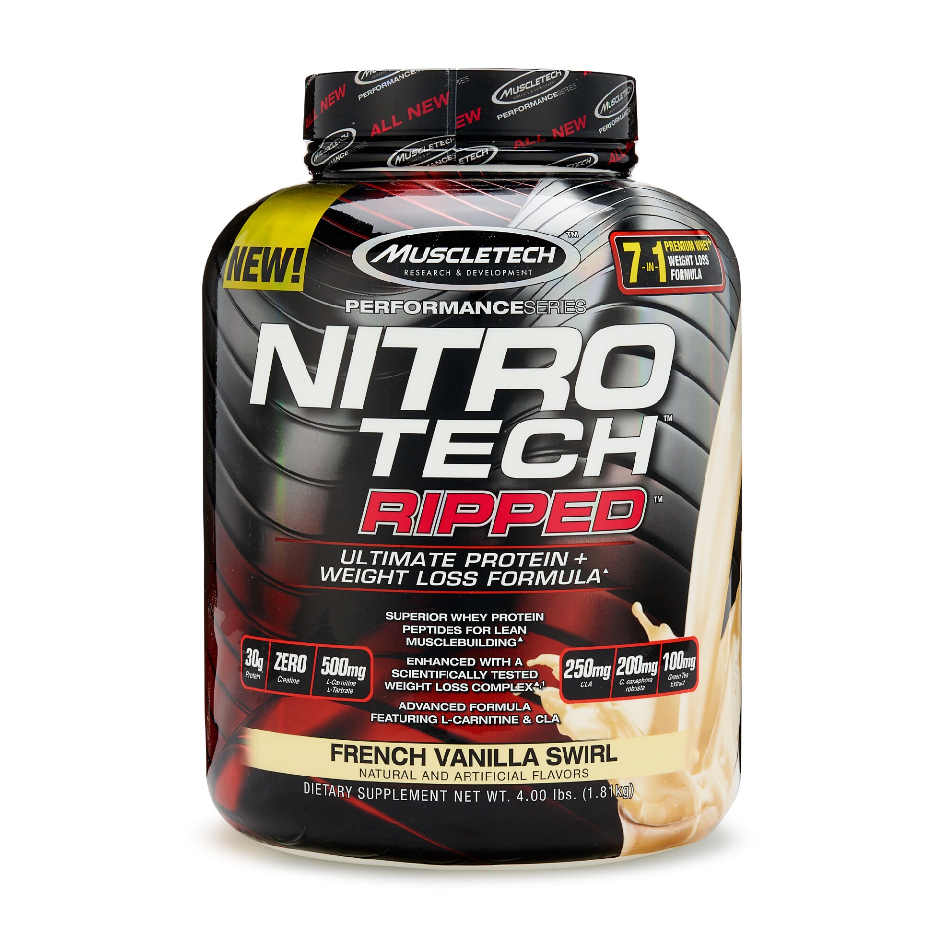 slide 1 of 1, MuscleTech Nitro-Tech RIPPED - French Vanilla Swirl, 4 ct