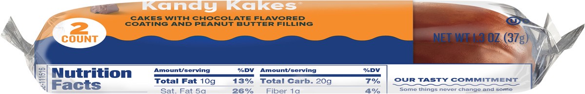 slide 5 of 11, Tastykake Peanut Butter Kandy Kakes, Chocolate and Peanut Butter Snack Cakes, 1.33 oz, 2 Count, 2 ct