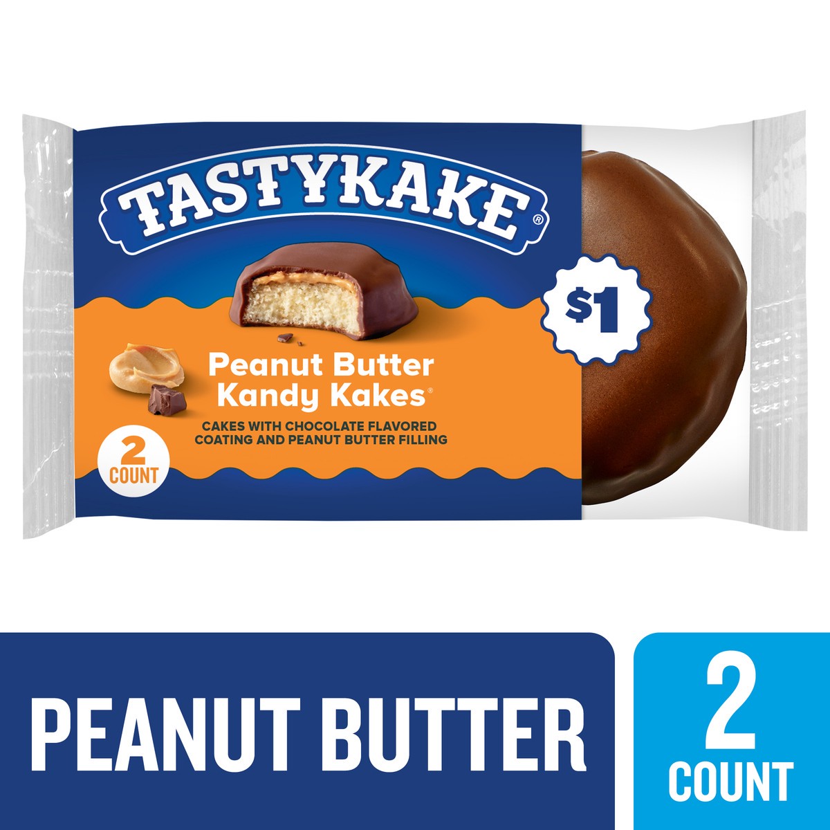 slide 6 of 11, Tastykake Peanut Butter Kandy Kakes, Chocolate and Peanut Butter Snack Cakes, 1.33 oz, 2 Count, 2 ct