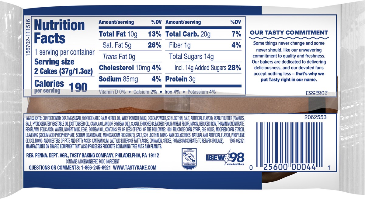 slide 9 of 11, Tastykake Peanut Butter Kandy Kakes, Chocolate and Peanut Butter Snack Cakes, 1.33 oz, 2 Count, 2 ct