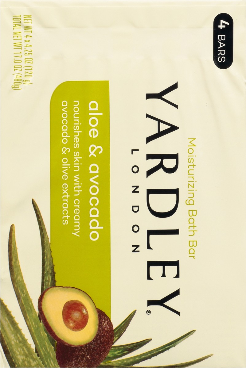 slide 4 of 9, Yardley London Nourishing Bath Soap Bar Aloe & Avocado, Conditions Skin with Creamy Avocado & Olive Extracts, 4.0 oz Bath Bar, 4 Soap Bars, 4 ct