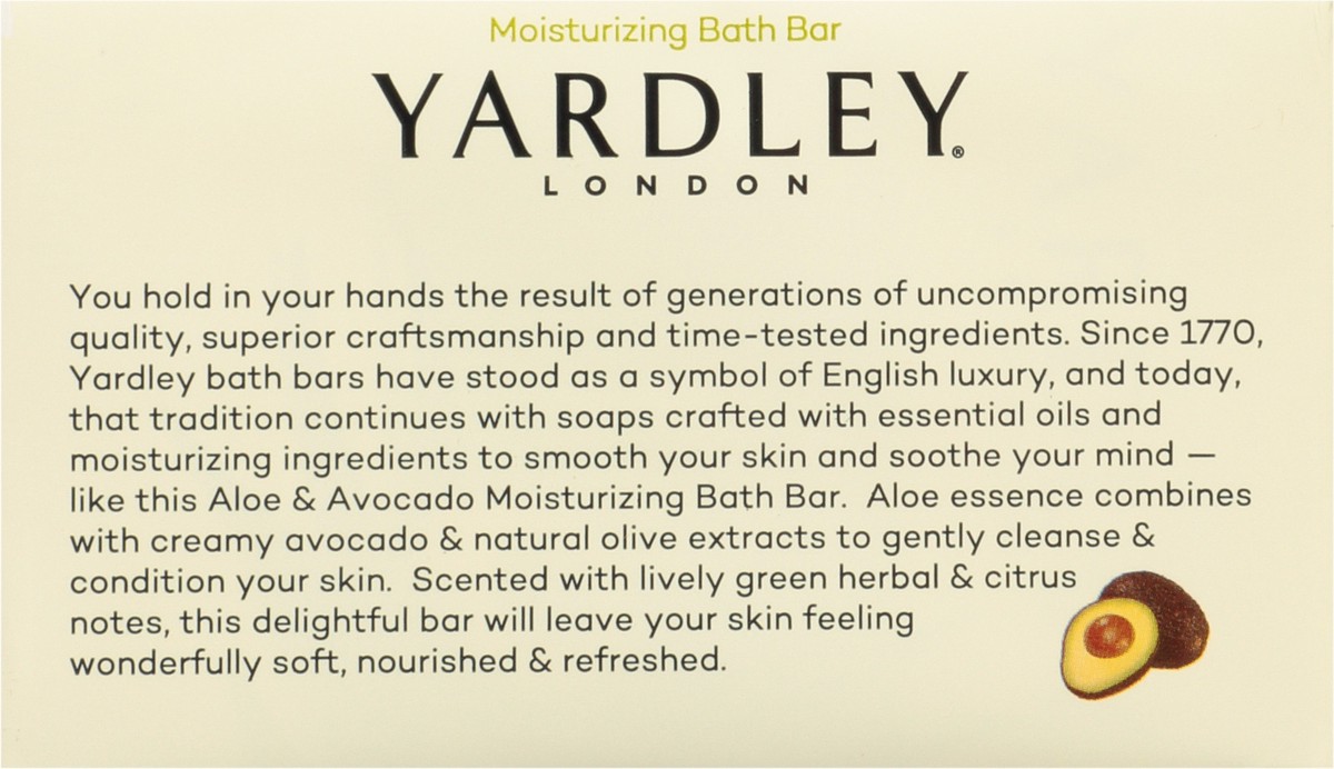 slide 8 of 9, Yardley London Nourishing Bath Soap Bar Aloe & Avocado, Conditions Skin with Creamy Avocado & Olive Extracts, 4.0 oz Bath Bar, 4 Soap Bars, 4 ct