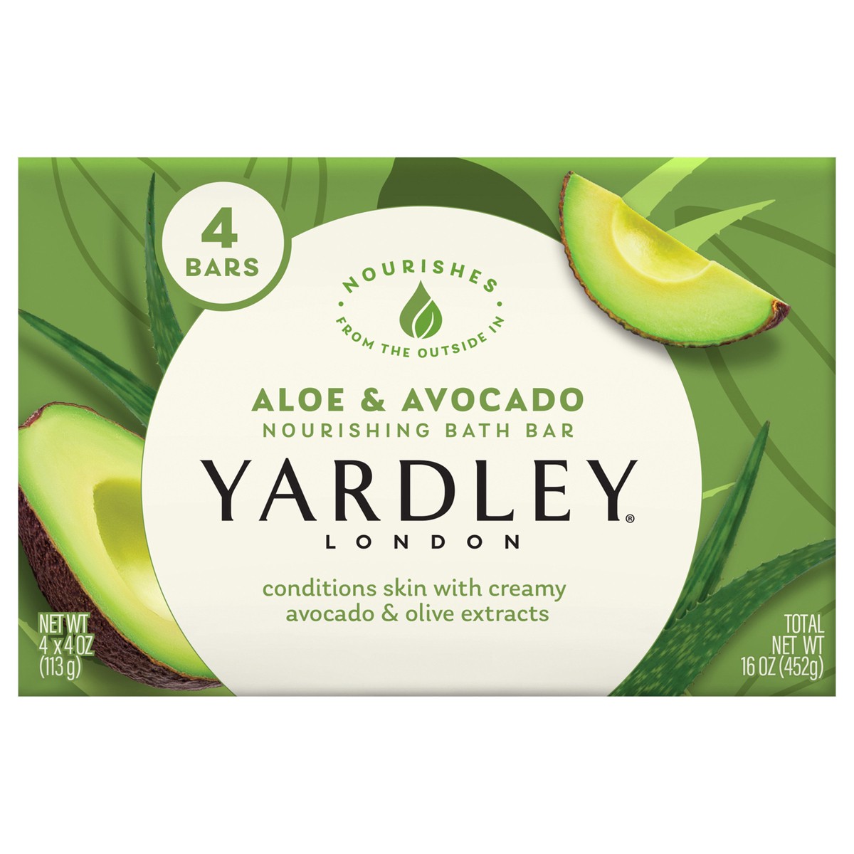 slide 1 of 9, Yardley London Nourishing Bath Soap Bar Aloe & Avocado, Conditions Skin with Creamy Avocado & Olive Extracts, 4.0 oz Bath Bar, 4 Soap Bars, 4 ct