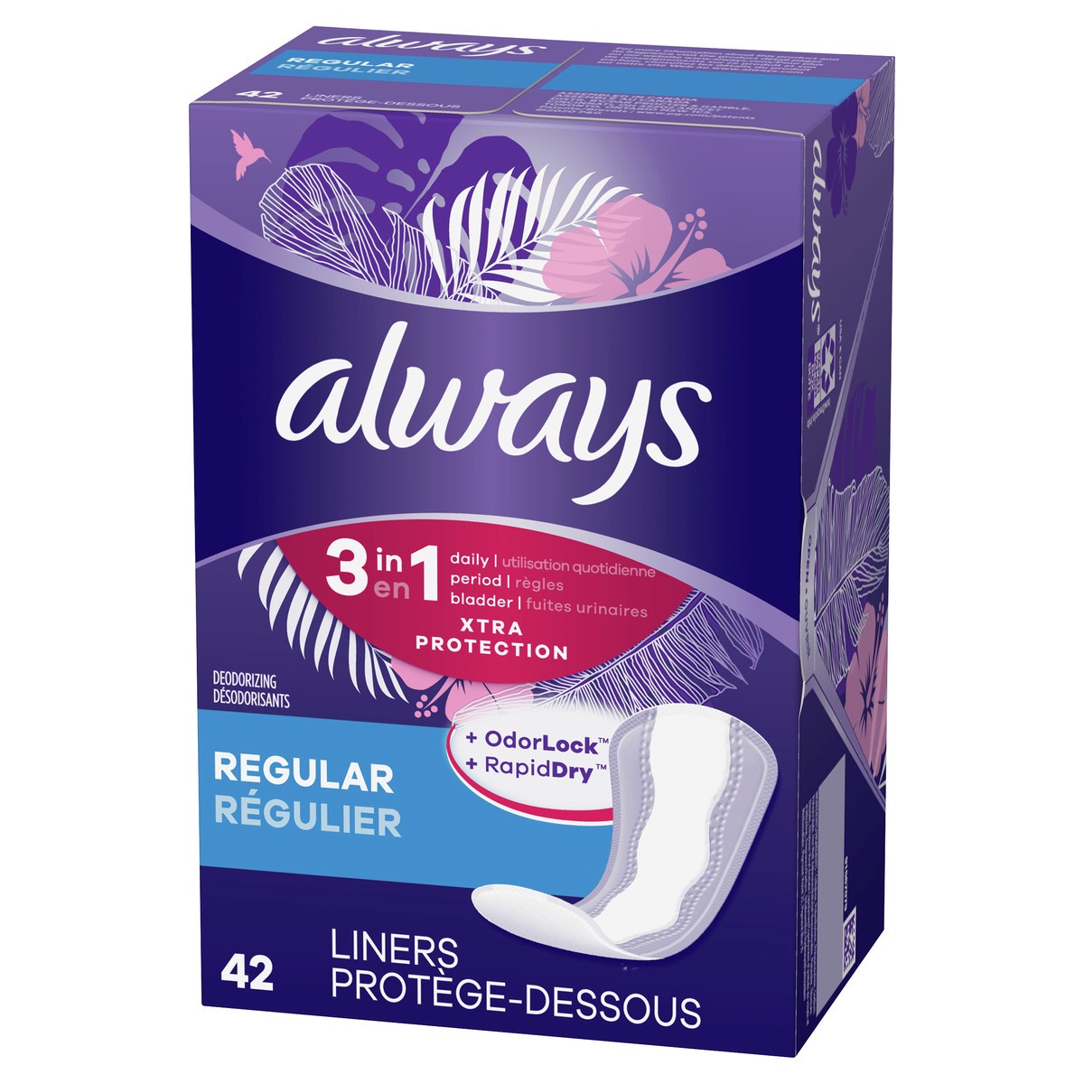 slide 2 of 7, Always Xtra Protection 3-In-1 Daily Liners Regularular, 42 ct