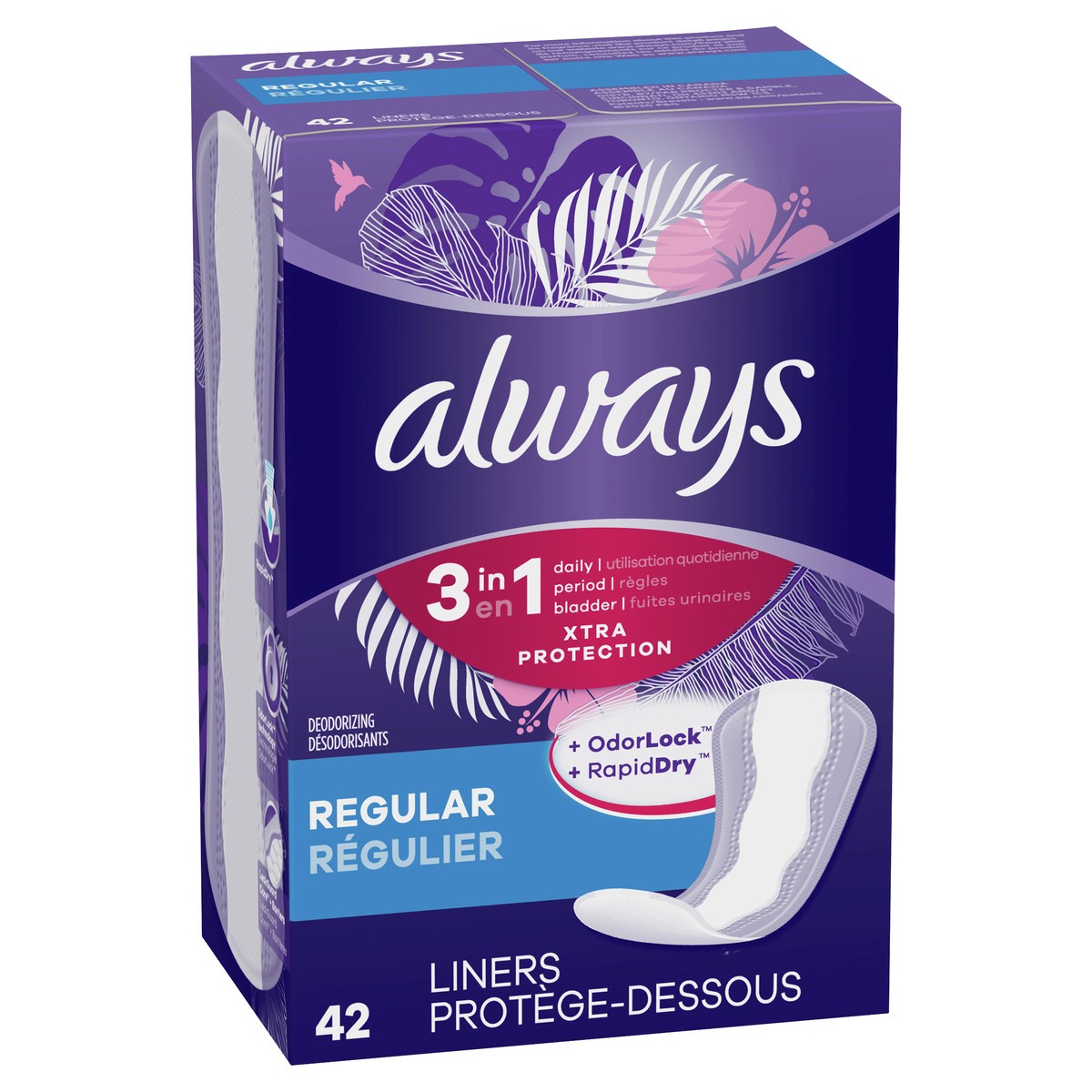 slide 5 of 7, Always Xtra Protection 3-In-1 Daily Liners Regularular, 42 ct