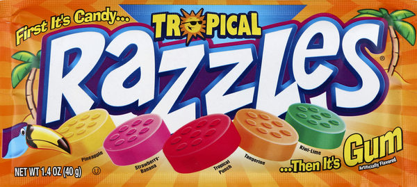 slide 1 of 1, Razzles Tropical Candy Gum, 1.4 oz