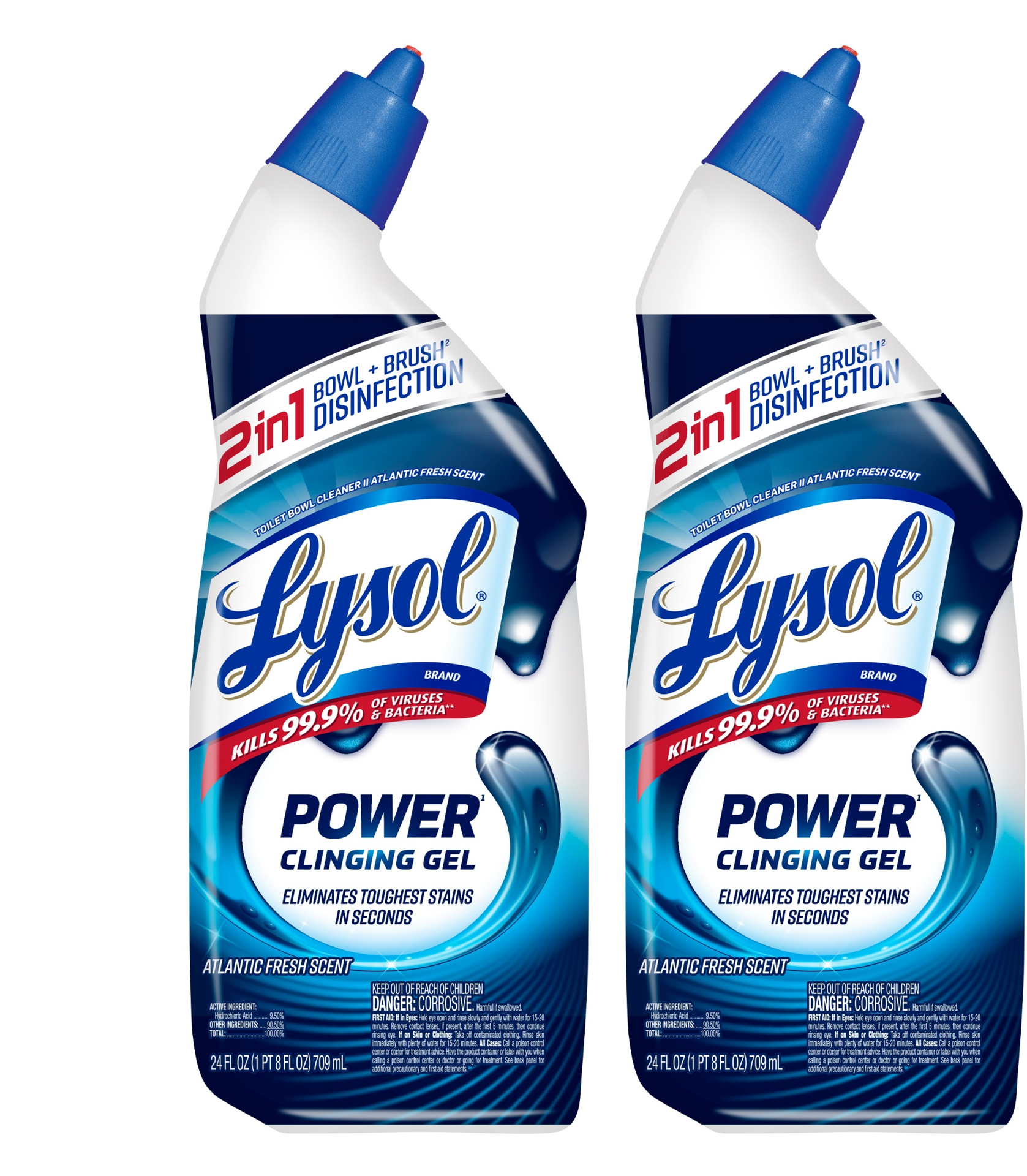 slide 1 of 9, Lysol Power Toilet Bowl Cleaner Gel, For Cleaning and Disinfecting, Stain Removal, 24oz (Pack of 2), 2 oz