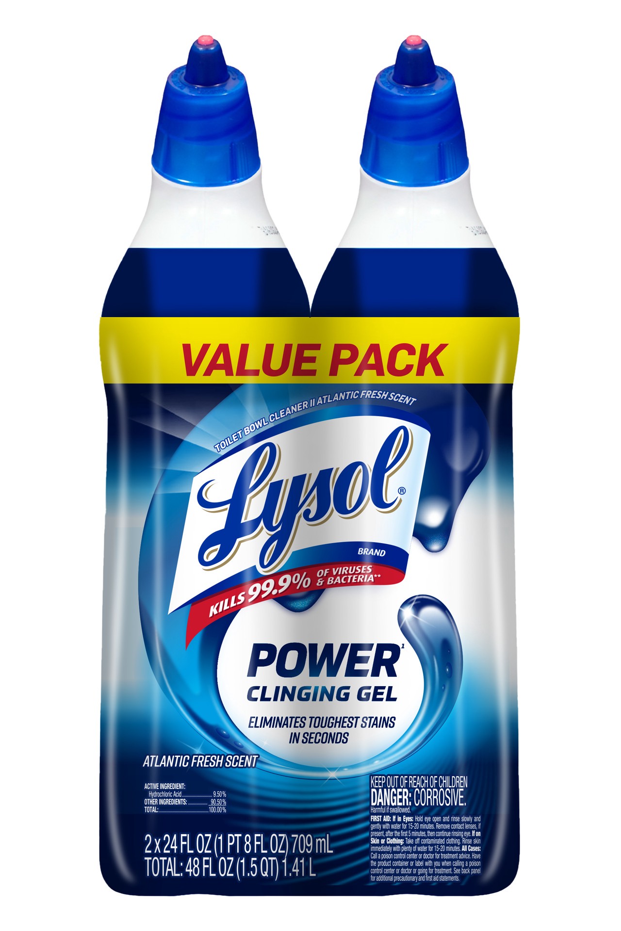 slide 1 of 9, Lysol Power Toilet Bowl Cleaner Gel, For Cleaning and Disinfecting, Stain Removal, 24oz (Pack of 2), 2 oz