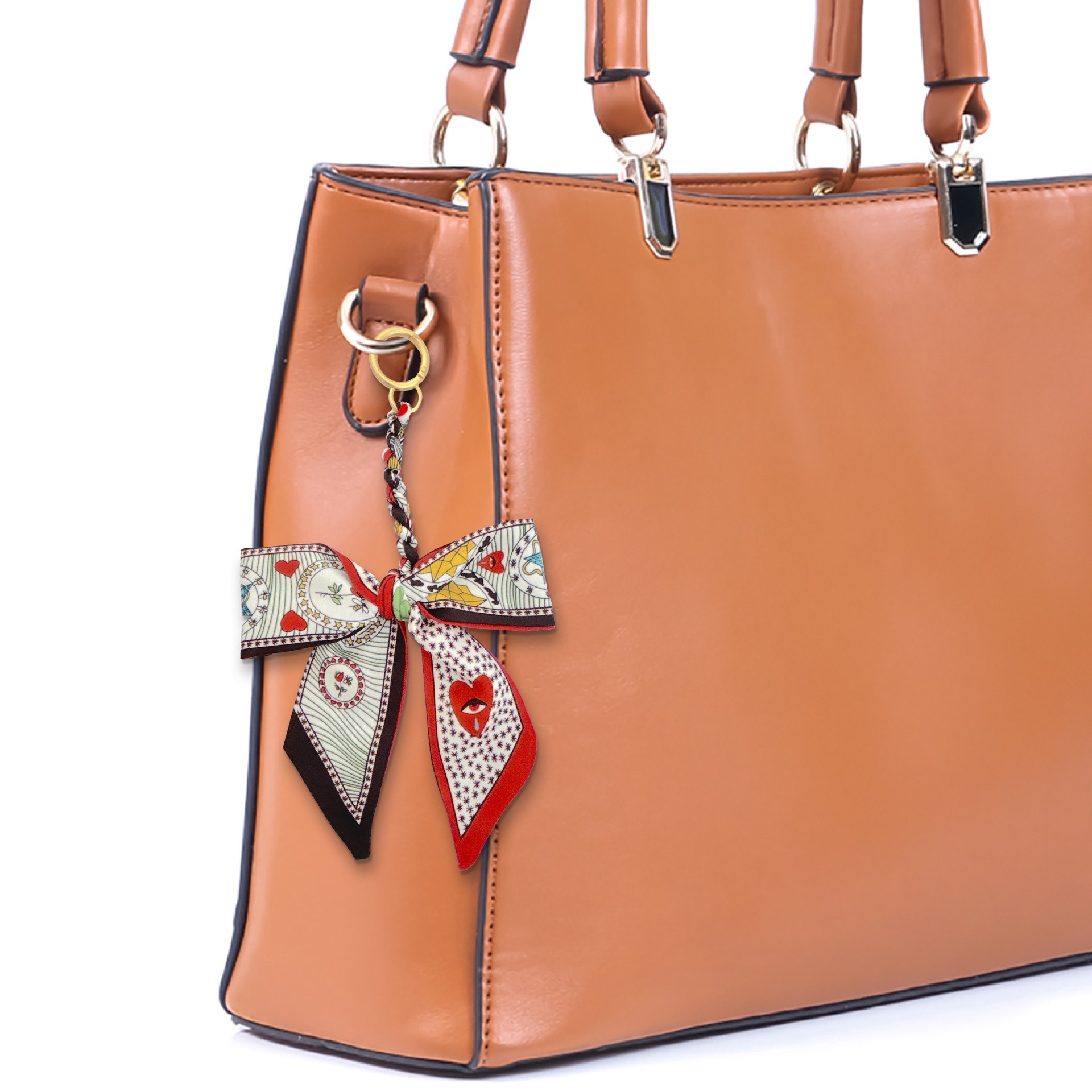 slide 2 of 3, Blue Moon Studio Red Hearts & Bees Print Bow Bag Charm, 9.5 in x 4.5 in x 0.5 in