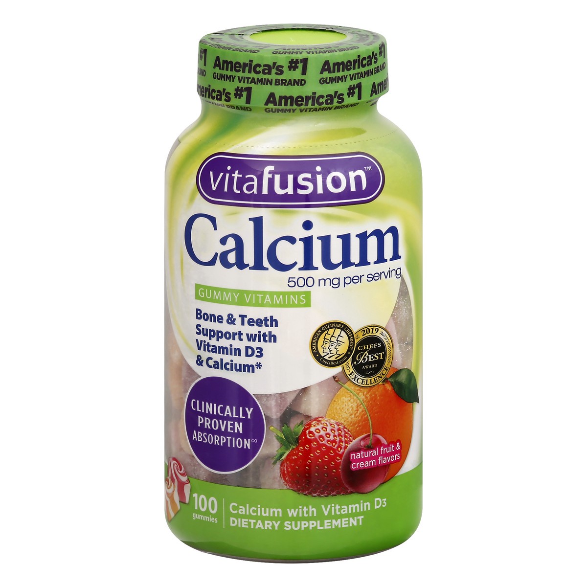 slide 1 of 4, vitafusion Calcium Gummy Dietary Supplement - Fruit & Cream - 100ct, 100 ct