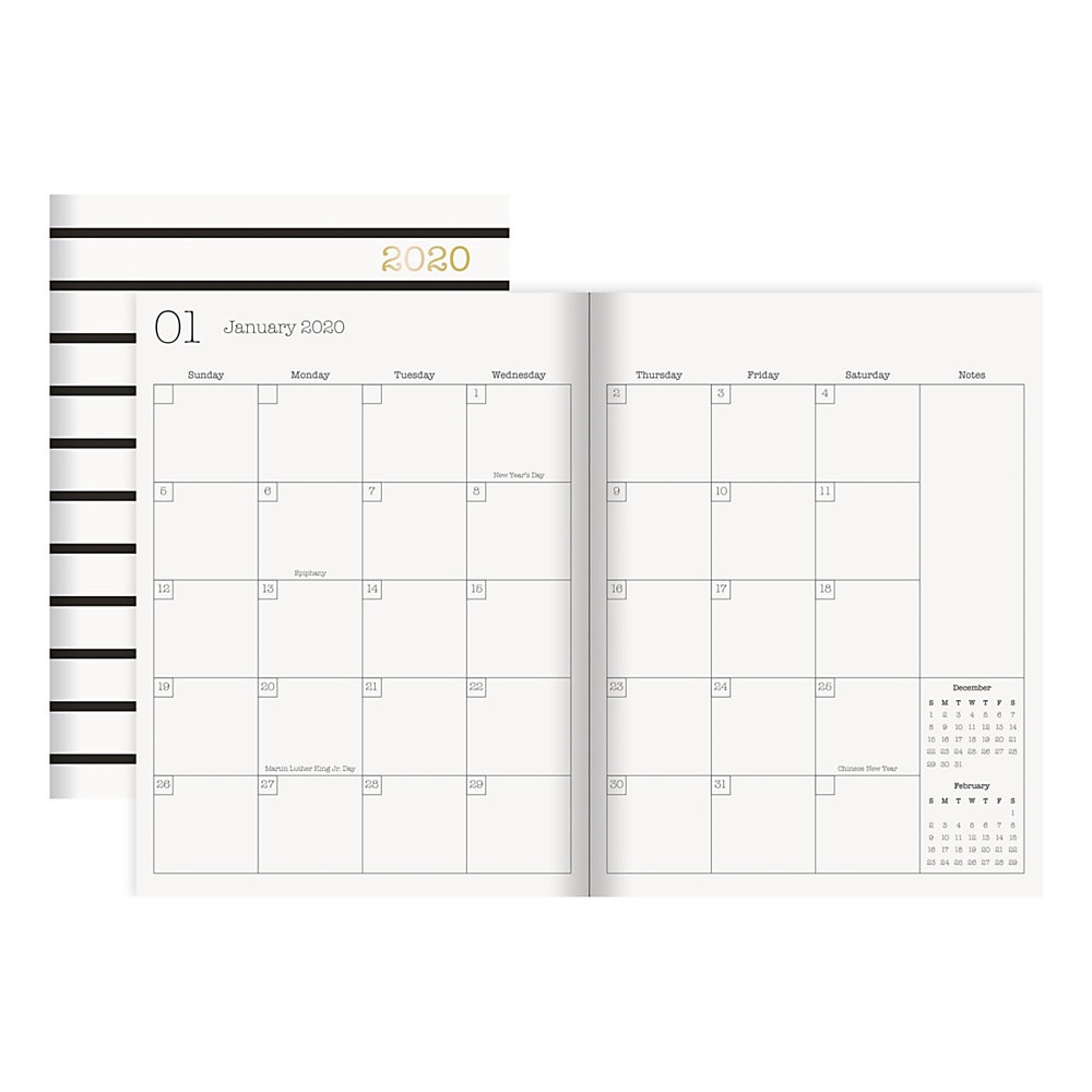 slide 1 of 1, Office Depot Brand Striped Monthly Planner, 6-3/8'' X 8-1/2'', Black/White, January To December 2020, Dx190023-004, 1 ct