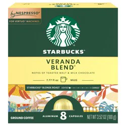 Starbucks By Nespresso Vertuo Line Pods, Starbucks Blonde Roast Coffee, Veranda Blend, 100% Arabica, 8 Pods
