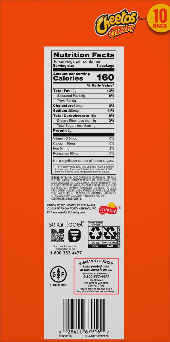 slide 3 of 9, Cheetos Cheese Flavored Snacks, Crunchy, 10 Bags, 10 ct