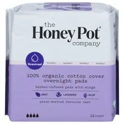 The Honey Pot Company Organic Herbal-Infused Overnight with Wings Pads 12 ea