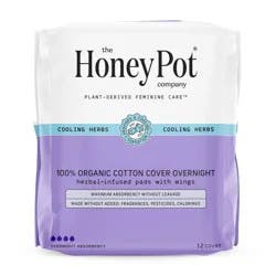 The Honey Pot Company 100% Organic Cotton Cover Cooling Herbal Infusion Overnight Pads, 12 Count