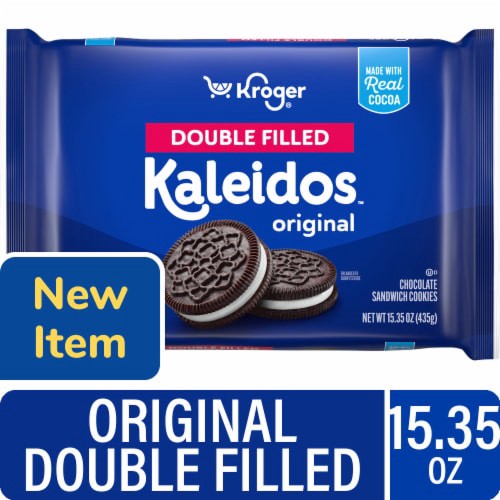 slide 1 of 1, Kroger® Kaleidos™ Double Filled Original Chocolate Sandwich Cookies, 15.35 oz