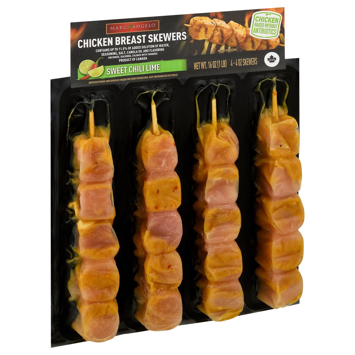slide 9 of 9, Marcangelo Sweet Chili Lime Chicken Breast Skewers 4 ea, per lb
