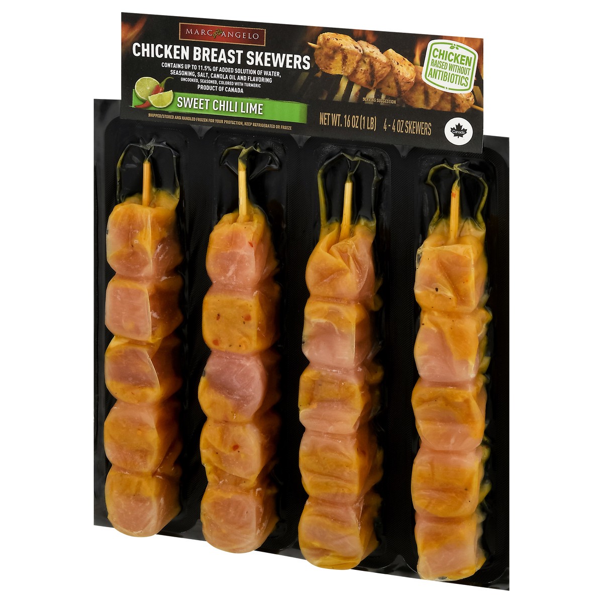 slide 3 of 9, Marcangelo Sweet Chili Lime Chicken Breast Skewers 4 ea, per lb