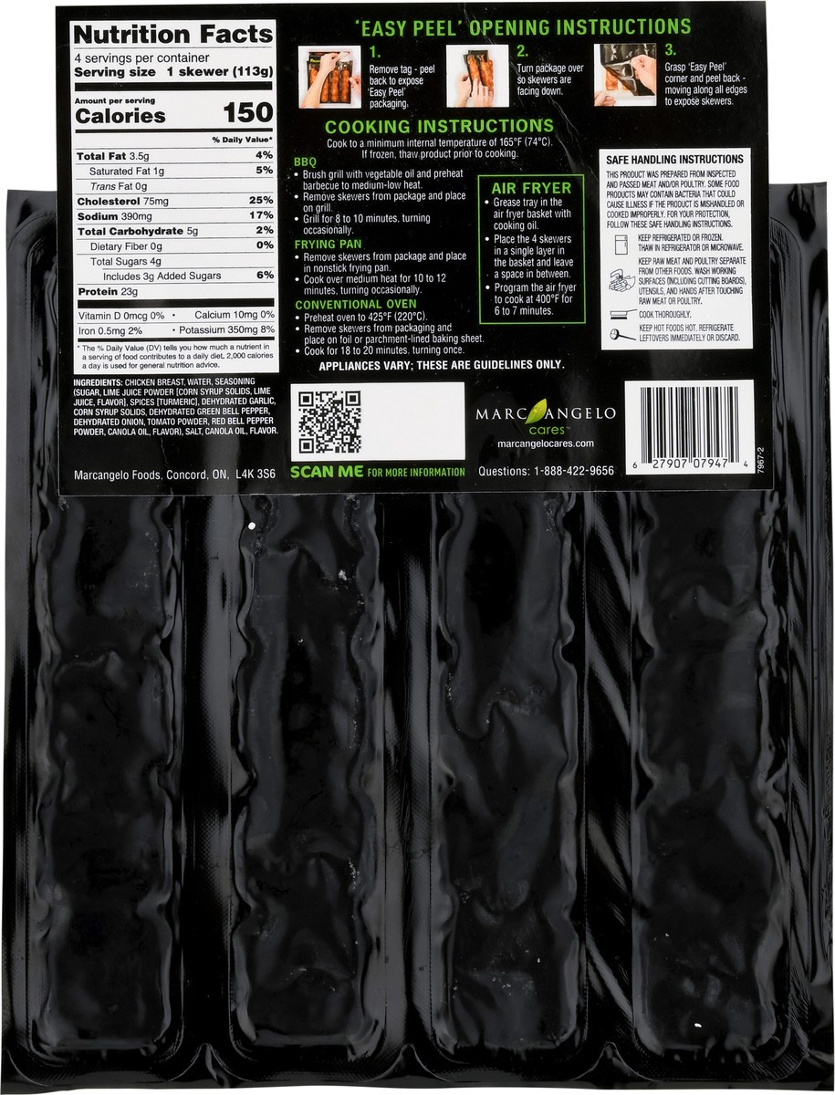 slide 8 of 9, Marcangelo Sweet Chili Lime Chicken Breast Skewers 4 ea, per lb