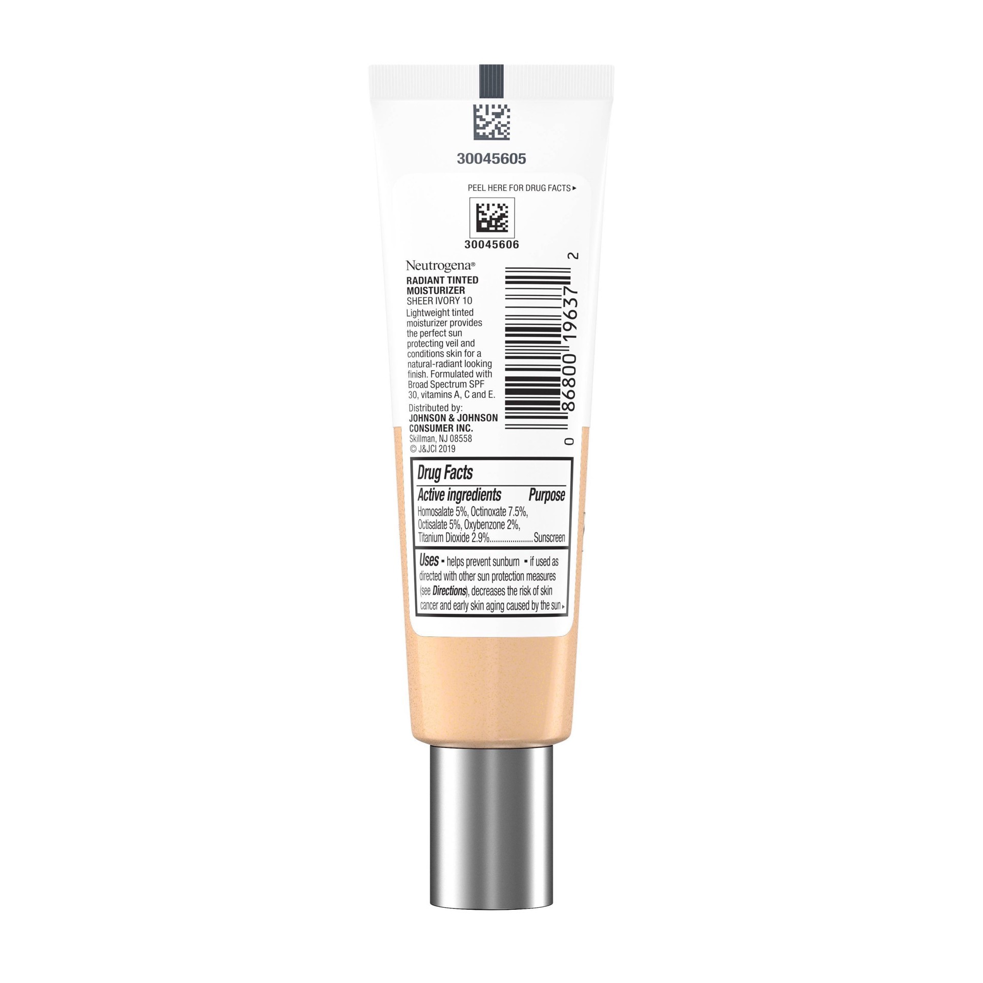 slide 4 of 19, Neutrogena Radiant Tinted Moisturizer with SPF 30 Sheer Ivory 10 - 1.1 fl oz, 1.1 fl oz